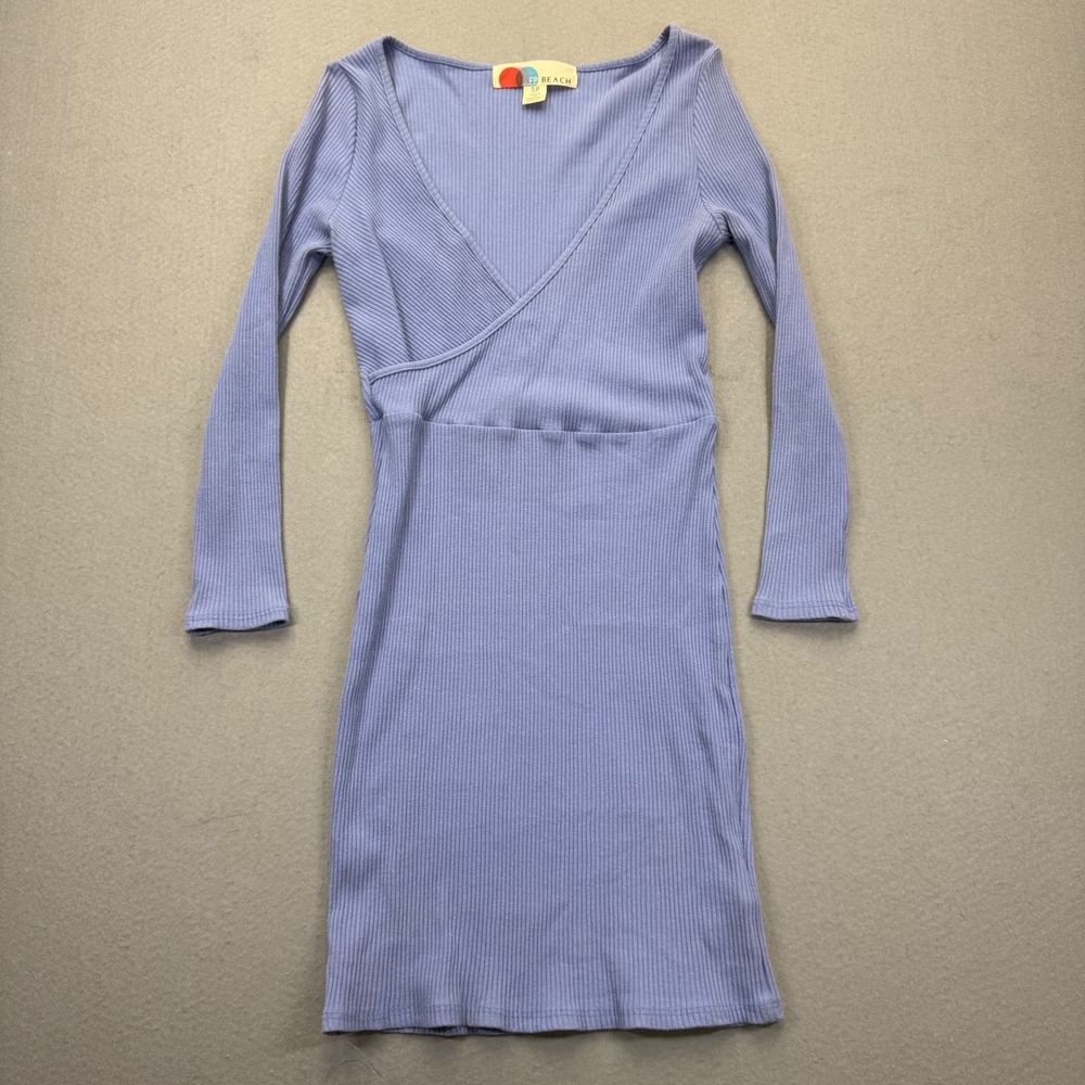FP Beach Free People Ribbed Surplice Mini Dress Periwinkle Blue Small S P USA
